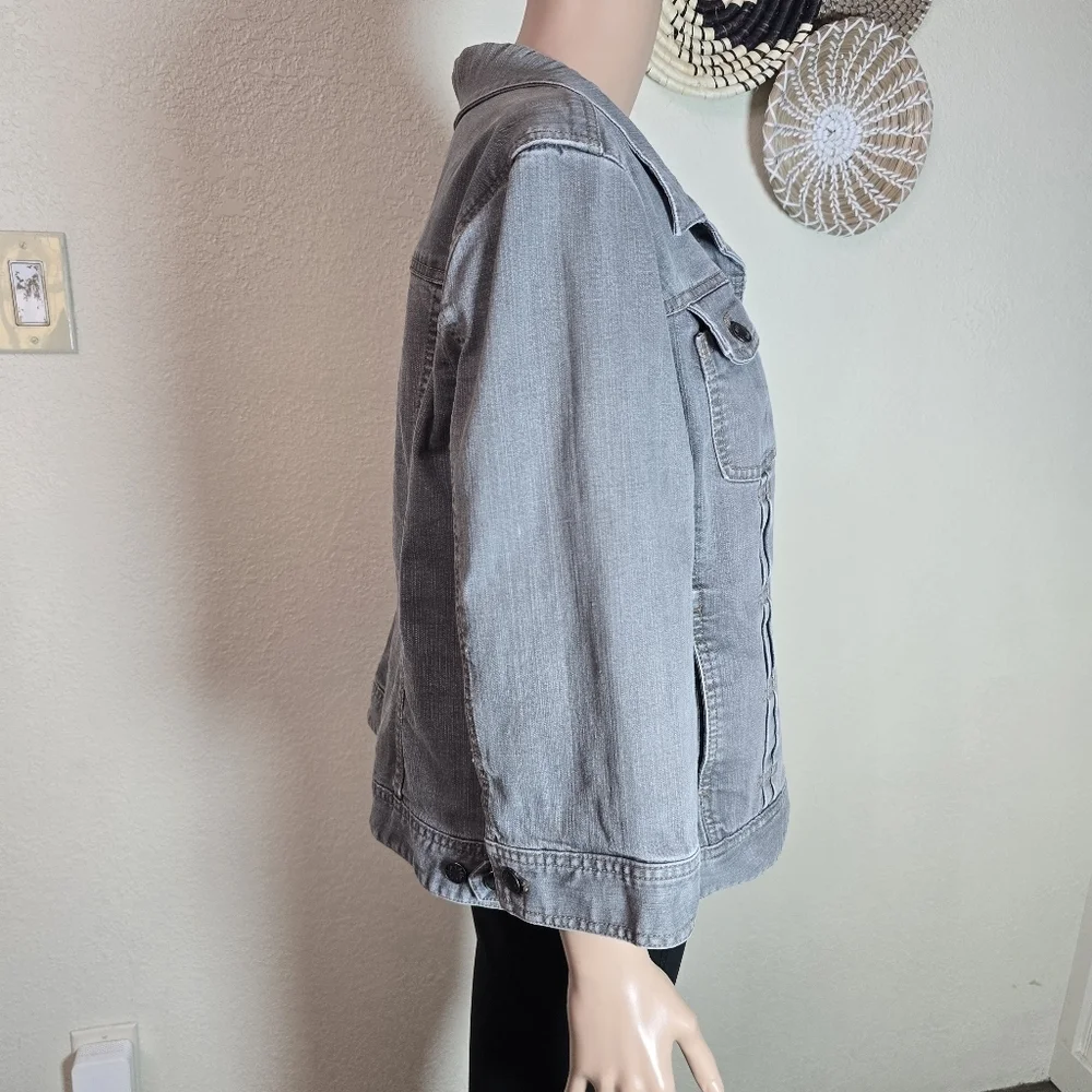 J Jill Denim Jacket Women's Xl Cotton Stretch Gray Button 3/4 Sleeve - Picture 8 of 11